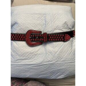 Luxe International Red Studded Belt, Size XS(30-34), Stones Put In By Hand